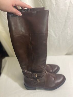 Arizona Knee High Riding Boots Brown Faux Leather Buckle Zip Women’s Size 9.5